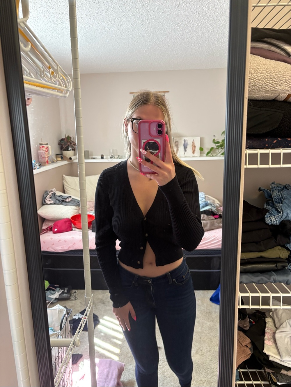 Dynamite Black Ribbed Cropped Button-Up Cardigan